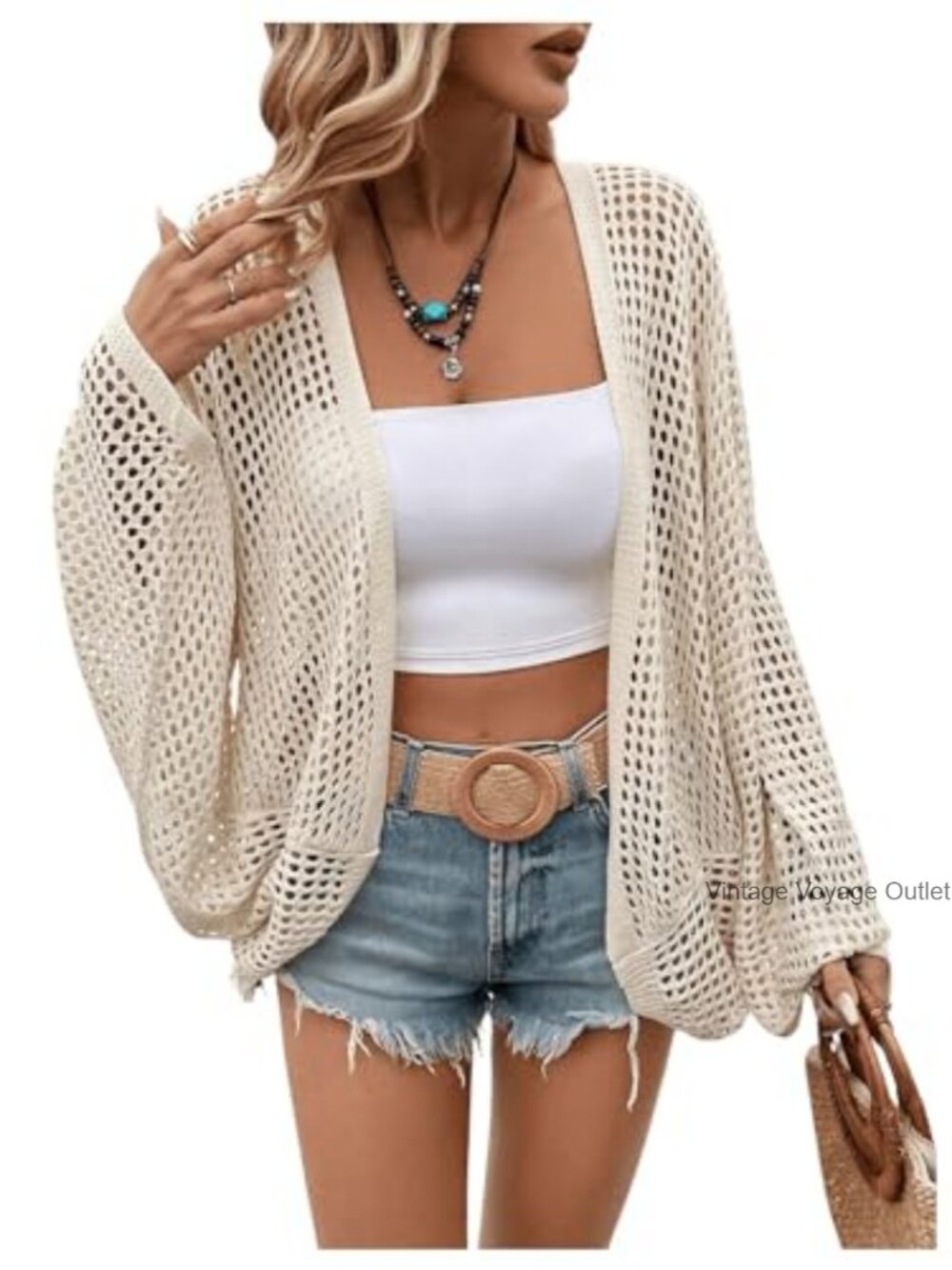 Verdusa Lightweight Crochet Dolman Sleeve Open Front Cardigan Sweater